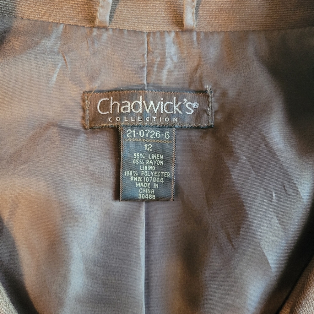 Chadwick's Chocolate Brown Linen Blend Blazer Sz 12 EUC - Picture 7 of 7